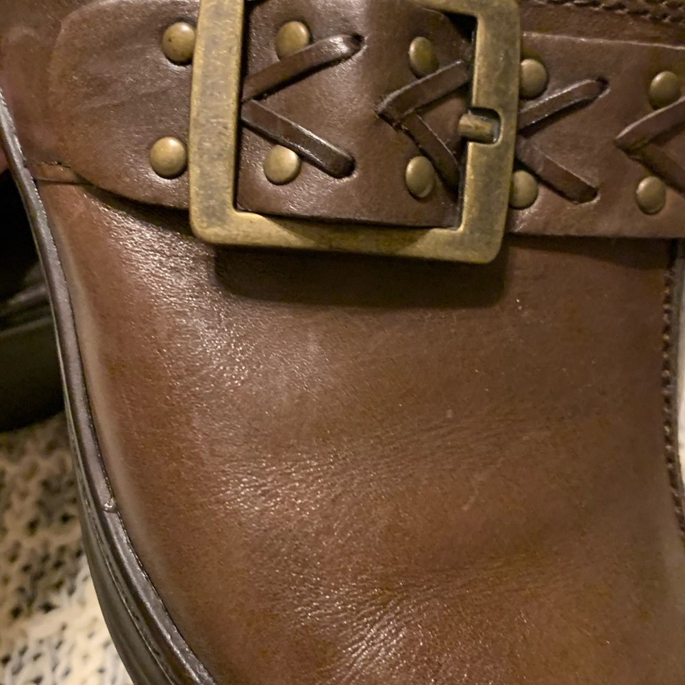 Sz 11 M Clarks Bendables leather block heel Mules Clogs - Picture 3 of 16